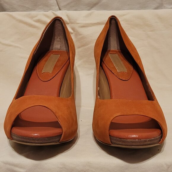 Banana Republic Orange Leather Open Toe Heel Size 7 1/2 - Picture 4 of 9